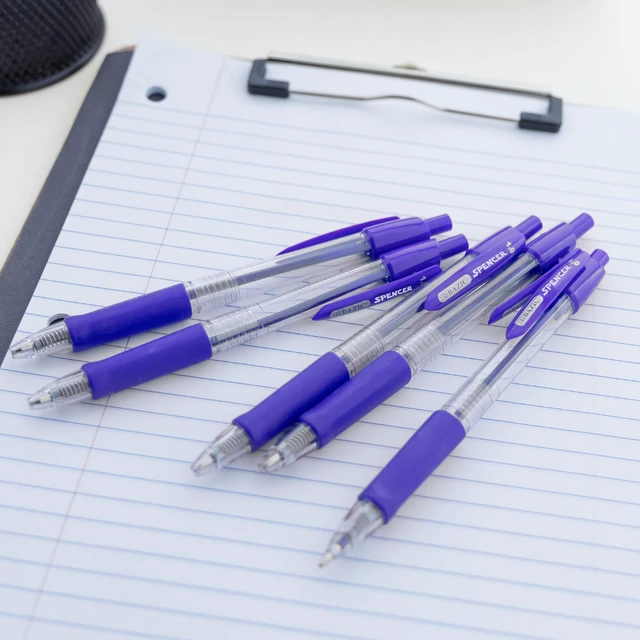 Alt view image 6 of 7 - Spencer Blue Ink Retractable Pens, 1.0 mm, 5 Ct, 24-Box Smooth quick-dry ink, Blue ink retractable ballpoint pens, Soft cushion grip, 1.0 mm medium, One-click, Pocket clip