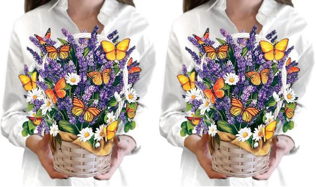 Main image of Pop Up Cards, Lavender & Butterflies, 12 Inch Life Sized Forever Flower Bouquet 3D Popup Greeting Card, Birthday & Thank You Card, Blank Notecard & Envelope (Pack of 2)