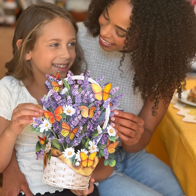 Alt view image 2 of 7 - Pop Up Cards, Lavender & Butterflies, 12 Inch Life Sized Forever Flower Bouquet 3D Popup Greeting Card, Birthday & Thank You Card, Blank Notecard & Envelope (Pack of 2)