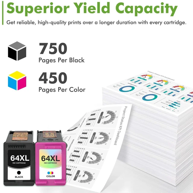 Alt view image 3 of 7 - 64 64XL Black and Color Ink Cartridges for HP Printers 1 Black,1 Tri-Color Compatible for HP64XL Ink Cartridges Black/Color Combo Pack for HP Envy Photo 7855 7858 7155 7800 6255 7200 Tango Series