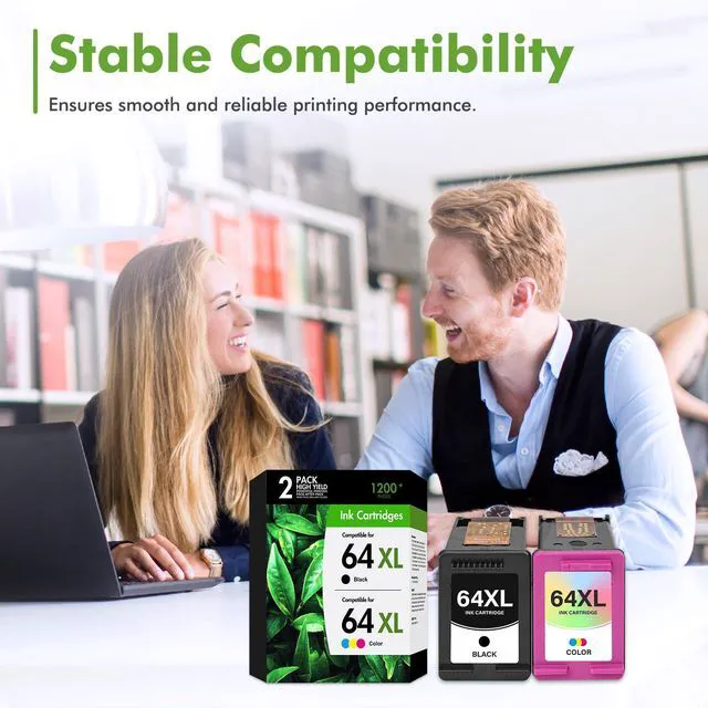 Alt view image 4 of 7 - 64 64XL Black and Color Ink Cartridges for HP Printers 1 Black,1 Tri-Color Compatible for HP64XL Ink Cartridges Black/Color Combo Pack for HP Envy Photo 7855 7858 7155 7800 6255 7200 Tango Series