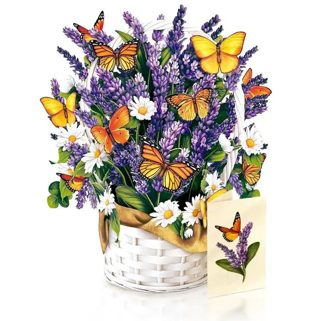 Alt view image 4 of 7 - Pop Up Cards, Lavender & Butterflies, 12 Inch Life Sized Forever Flower Bouquet 3D Popup Greeting Card, Birthday & Thank You Card, Blank Notecard & Envelope (Pack of 2)