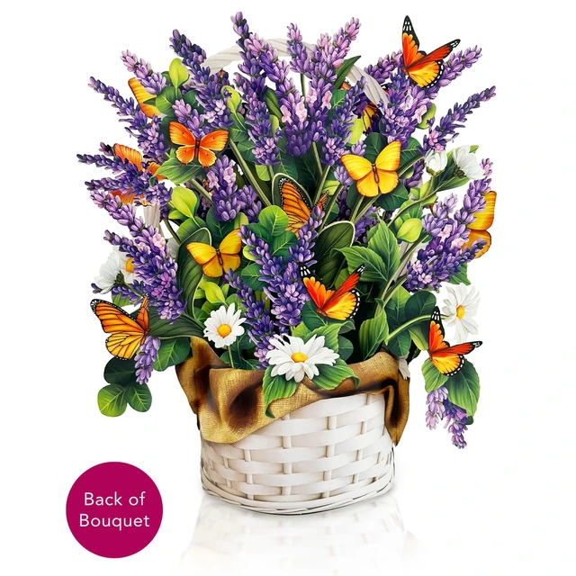 Alt view image 6 of 7 - Pop Up Cards, Lavender & Butterflies, 12 Inch Life Sized Forever Flower Bouquet 3D Popup Greeting Card, Birthday & Thank You Card, Blank Notecard & Envelope (Pack of 2)