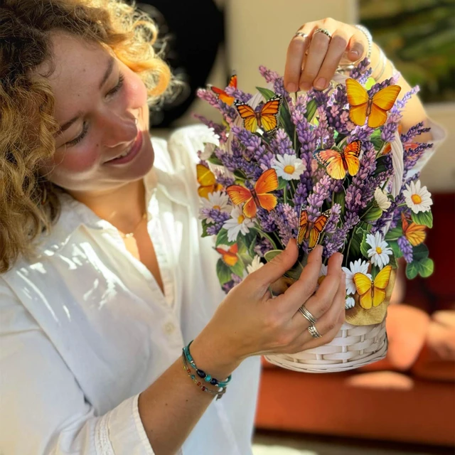 Alt view image 7 of 7 - Pop Up Cards, Lavender & Butterflies, 12 Inch Life Sized Forever Flower Bouquet 3D Popup Greeting Card, Birthday & Thank You Card, Blank Notecard & Envelope (Pack of 2)