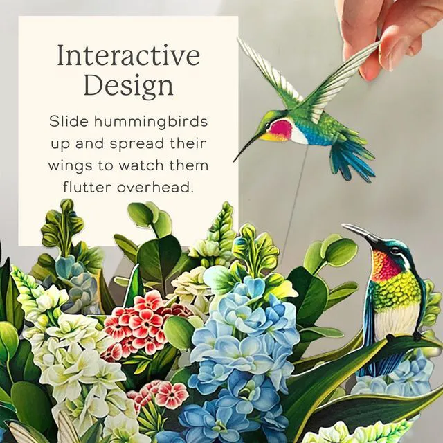 Alt view image 3 of 7 - Pop Up Cards, Hummingbird Oasis, 12 Inch Life Sized Forever Flower Bouquet 3D Popup Greeting Card, Birthday Cards, Thank You Card, Blank Notecard & Envelope