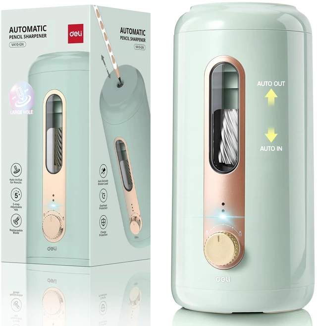 Main image of Electric Pencil Sharpener, Fully Automatic Pencil Sharpener, Green Suitable for 6.9-10.8mm Colored/Jumbo Pencils, Auto in & Out, Rechargeable Hands-Free Sharpener for Classroom Home Office