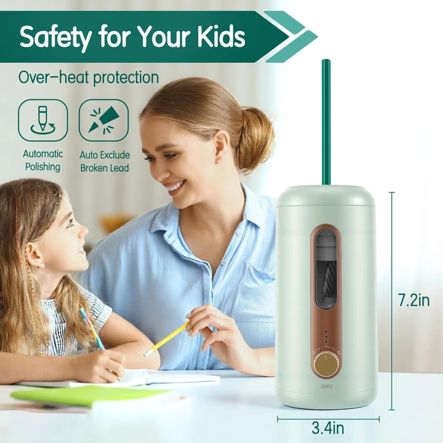 Alt view image 3 of 7 - Electric Pencil Sharpener, Fully Automatic Pencil Sharpener, Green Suitable for 6.9-10.8mm Colored/Jumbo Pencils, Auto in & Out, Rechargeable Hands-Free Sharpener for Classroom Home Office