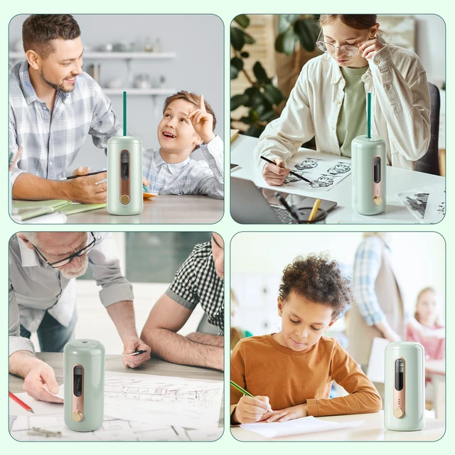 Alt view image 7 of 7 - Electric Pencil Sharpener, Fully Automatic Pencil Sharpener, Green Suitable for 6.9-10.8mm Colored/Jumbo Pencils, Auto in & Out, Rechargeable Hands-Free Sharpener for Classroom Home Office