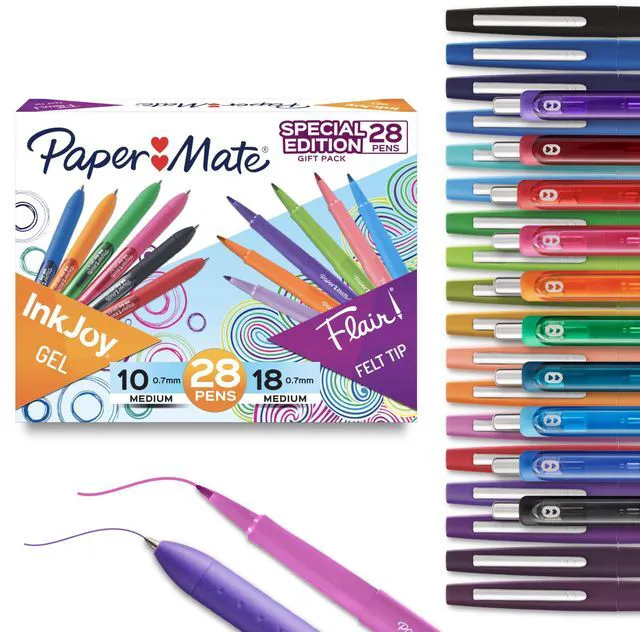 Main image of Pens Variety Pack, InkJoy Retractable Gel Pens, Flair Felt Tip, 28 Count - Assorted Colors, Smooth Writing, Fast Drying