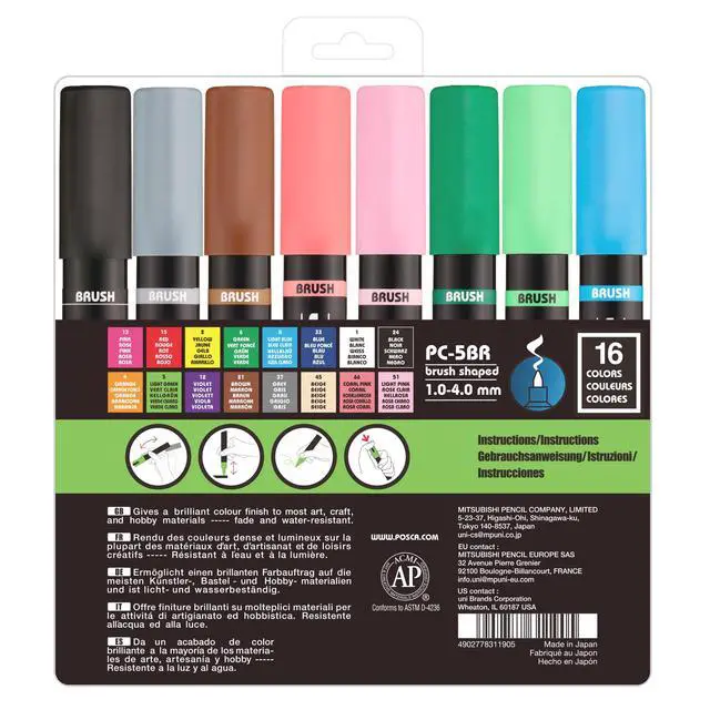 Alt view image 2 of 6 - ® PC-5BR Brush Tip Paint Markers, 16 Count Reversible Brush Set Tip size 1.04.0 mm, Water-Based Opaque Paint Pens for Lettering, Calligraphy, Coloring, Crafts & Art Projects