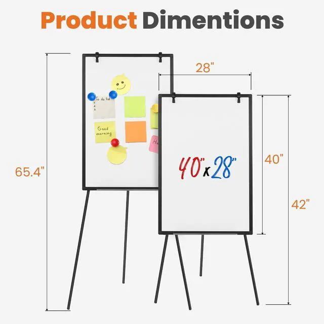 Alt view image 2 of 7 - 40" x 28" Magnetic White Board with Stand, Standing Dry Erase Board, Whiteboard with 1 Dry Eraser & 2 Multicolor Markers & 4 Magnetic Pins, Aluminium Frame for Home, School, Office, Black