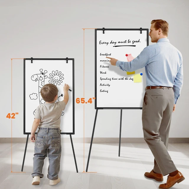 Alt view image 7 of 7 - 40" x 28" Magnetic White Board with Stand, Standing Dry Erase Board, Whiteboard with 1 Dry Eraser & 2 Multicolor Markers & 4 Magnetic Pins, Aluminium Frame for Home, School, Office, Black