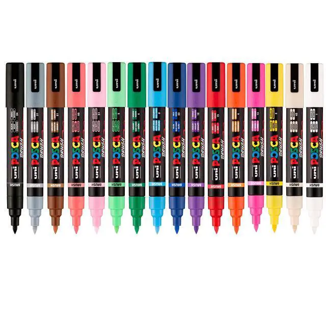 Alt view image 3 of 6 - ® PC-5BR Brush Tip Paint Markers, 16 Count Reversible Brush Set Tip size 1.04.0 mm, Water-Based Opaque Paint Pens for Lettering, Calligraphy, Coloring, Crafts & Art Projects