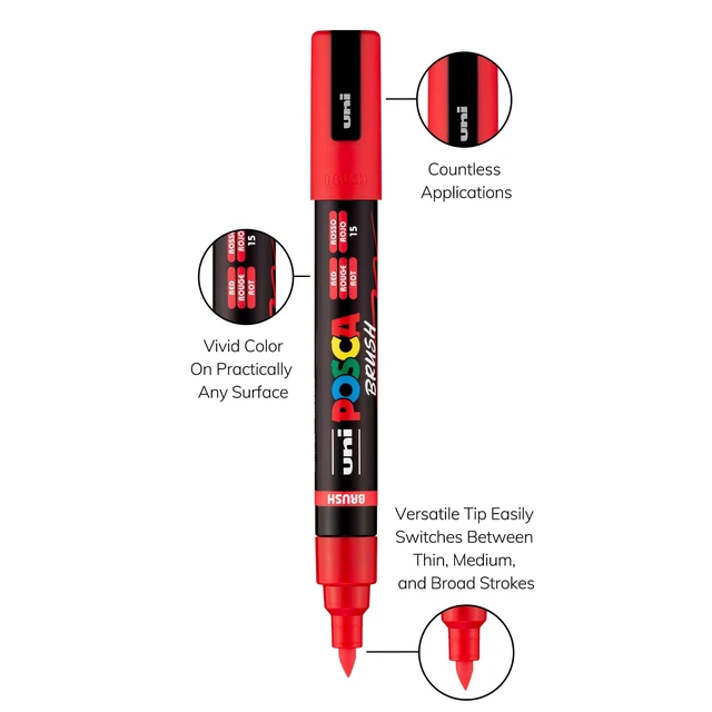 Alt view image 5 of 6 - ® PC-5BR Brush Tip Paint Markers, 16 Count Reversible Brush Set Tip size 1.04.0 mm, Water-Based Opaque Paint Pens for Lettering, Calligraphy, Coloring, Crafts & Art Projects