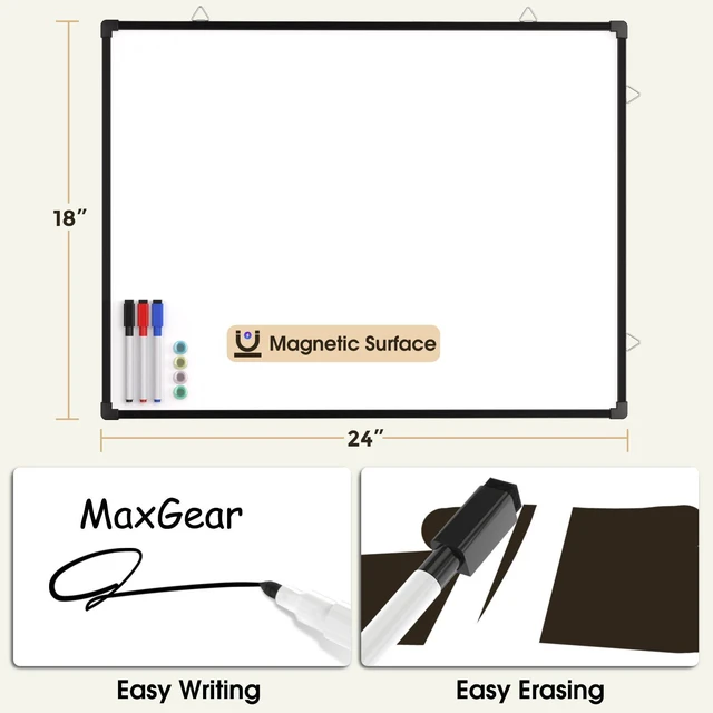 Alt view image 2 of 7 - White Board for Wall, 24" x 18" Double Sided Whiteboard,Black Frame Double sided Dry Erase Board, Hanging for Home, School, Office, Includes 3 Dry Erase Markers 4 magnets Double Sided Tapes