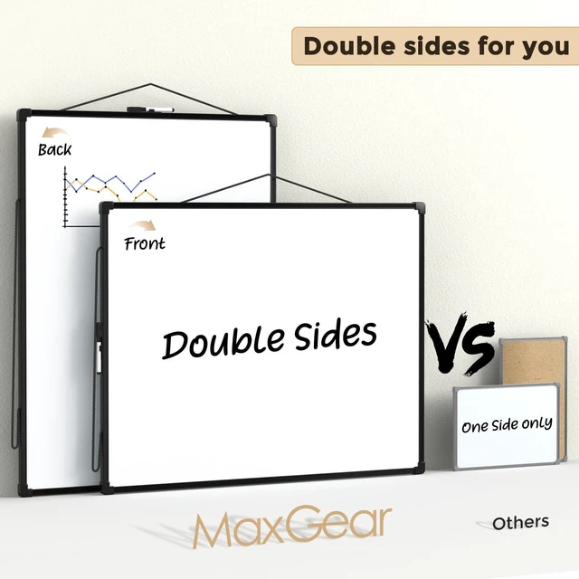 Alt view image 4 of 7 - White Board for Wall, 24" x 18" Double Sided Whiteboard,Black Frame Double sided Dry Erase Board, Hanging for Home, School, Office, Includes 3 Dry Erase Markers 4 magnets Double Sided Tapes