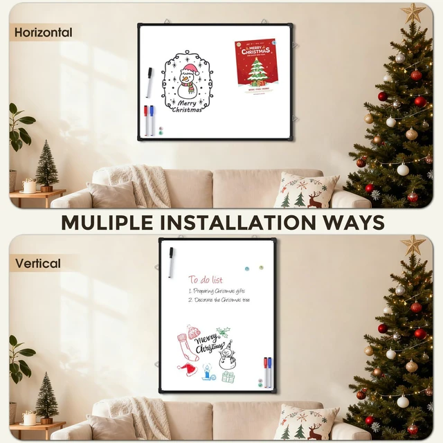 Alt view image 5 of 7 - White Board for Wall, 24" x 18" Double Sided Whiteboard,Black Frame Double sided Dry Erase Board, Hanging for Home, School, Office, Includes 3 Dry Erase Markers 4 magnets Double Sided Tapes