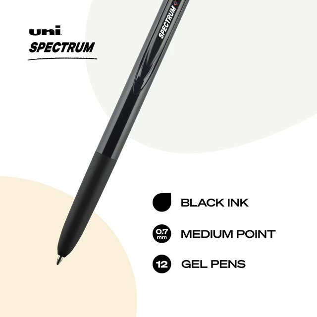 Alt view image 2 of 6 - uniball Spectrum Gel Pens, Medium Point (0.7mm), Black Ink, 12 Pack Friction-free vibrant gel ink, translucent color barrels for easy color-coding, water & fade-resistant uni Super Ink
