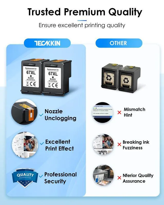 Alt view image 6 of 7 - 67XL Black Ink Cartridge Replacement for HP 67 Black Ink Cartridge 67XL Ink Works for HP DeskJet 4227e 2827e 2755e 2855e 2800 4155e 2755 2852e Envy 6055e 6000 6455e (2 Pack)