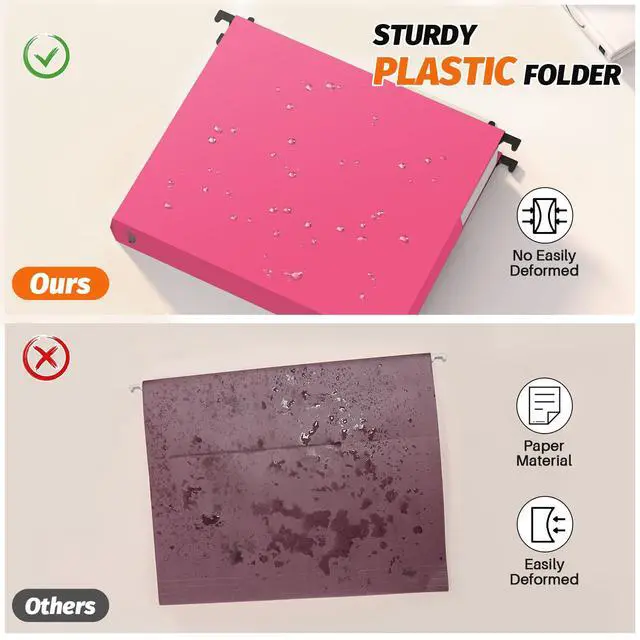 Alt view image 2 of 7 - Extra Capacity Plastic Hanging File Folders, 12 Pack, Letter, Pink Letter Size, Reinforced Expanding Hang Folder, Accordian Pocket, Heavy Duty 2" Expansion, Hanging Folder Organizer for Office
