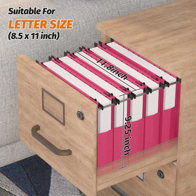 Alt view image 3 of 7 - Extra Capacity Plastic Hanging File Folders, 12 Pack, Letter, Pink Letter Size, Reinforced Expanding Hang Folder, Accordian Pocket, Heavy Duty 2" Expansion, Hanging Folder Organizer for Office