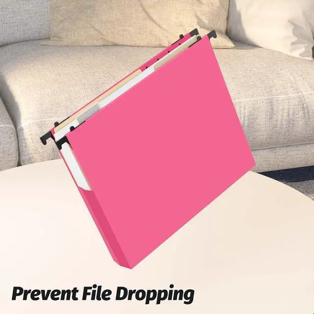 Alt view image 4 of 7 - Extra Capacity Plastic Hanging File Folders, 12 Pack, Letter, Pink Letter Size, Reinforced Expanding Hang Folder, Accordian Pocket, Heavy Duty 2" Expansion, Hanging Folder Organizer for Office