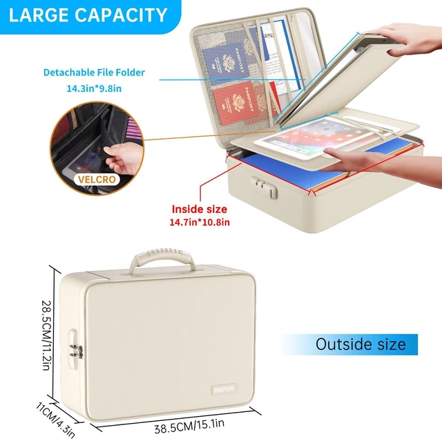 Alt view image 3 of 7 - Fireproof File Organizer Bag with 13 Pockets Accordion File Folder 5200 Document Organizer Box with Lock & Labels, Multi-Layer, Portable Home Safe Storage for Important Documents, Beige