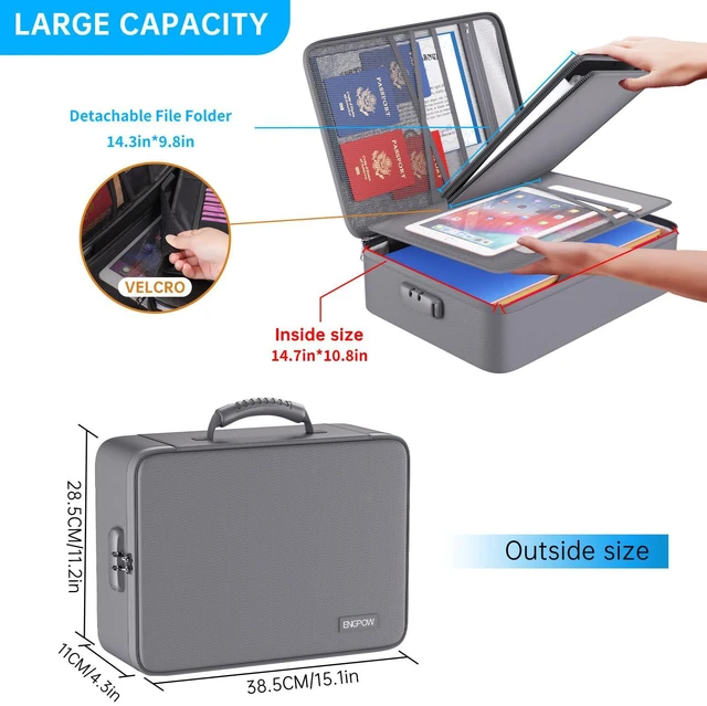 Alt view image 3 of 7 - Fireproof File Organizer Bag with 13 Pockets Accordion File Folder 5200 Document Organizer Box with Lock & Labels, Multi-Layer, Portable Home Safe Storage for Important Documents, Gray