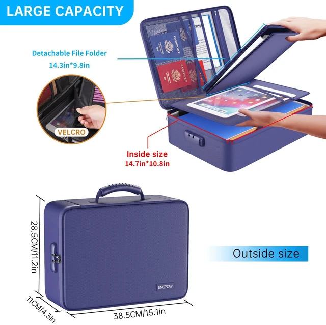 Alt view image 3 of 7 - Fireproof File Organizer Bag with 13 Pockets Accordion File Folder 5200 Document Organizer Box with Lock & Labels, Multi-Layer, Portable Home Safe Storage for Important Documents, Blue
