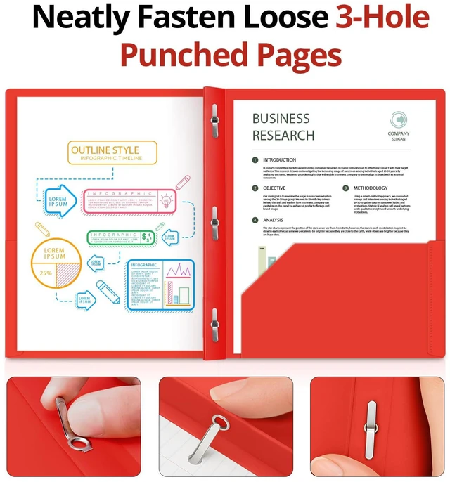 Alt view image 3 of 7 - Plastic Folders with Pockets and Prongs (18 Pack, Bright Colors), 2-Pocket Poly Folders with 3 Hole Punch and Business Card Slot, Fits Letter Size Paper, for School, Office, or Home Use