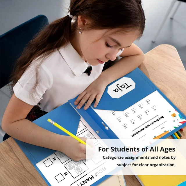 Alt view image 5 of 7 - Plastic Folders with Pockets and Prongs (18 Pack, Bright Colors), 2-Pocket Poly Folders with 3 Hole Punch and Business Card Slot, Fits Letter Size Paper, for School, Office, or Home Use