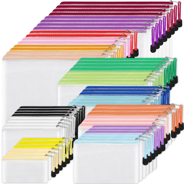 Main image of 56pcs Mesh Zipper Pouch, Waterproof Zipper Bags, 8 Sizes Plastic Travel Pouch, 18 Colors, Multipurpose for Travel Storage, Office Appliances