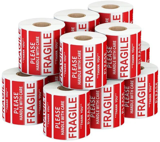 Main image of 3 x 2 inch Handle with Care Fragile Thank You Warning Packing Shipping Label Stickers Permanent Adhesive (12 Rolls, 6000 Labels)