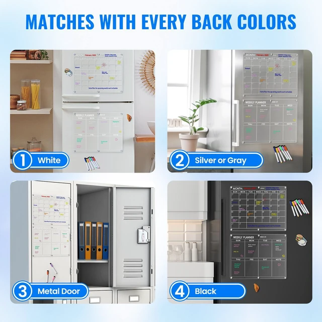 Alt view image 3 of 7 - Magnetic Acrylic Calendar for Fridge, 2 Pack Clear Dry Erase Board for Refrigerator, Monthly Planner and Weekly Planner with 8 Colorful Markers, Meal Planner Menu Board for Fridge -14.5''*11.5