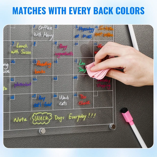 Alt view image 5 of 7 - Magnetic Acrylic Calendar for Fridge, 2 Pack Clear Dry Erase Board for Refrigerator, Monthly Planner and Weekly Planner with 8 Colorful Markers, Meal Planner Menu Board for Fridge -14.5''*11.5