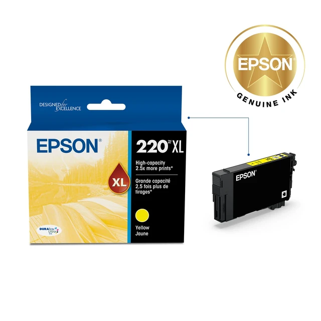 Alt view image 2 of 6 - 220XL Genuine High Capacity Yellow Ink Cartridge T220XL420 Works with WorkForce WF-2630 WF-2650 WF-2660 WF-2750 WF-2760 Expression XP-320 XP-420 XP-424