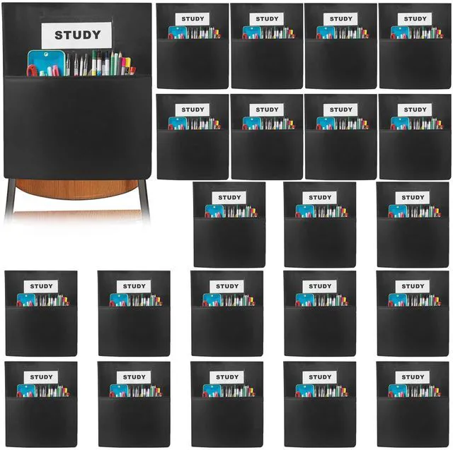 Main image of 24 PCS Chair Pockets forClassrooms,19.5"x16.5" Seat Sacks for Classroom ChairsK-2, Classroom Student Chair Pockets for Kindergarten,Classroom,School, and Home Seating Storage, Black