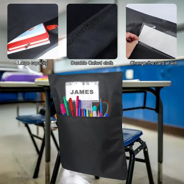Alt view image 3 of 7 - 24 PCS Chair Pockets forClassrooms,19.5"x16.5" Seat Sacks for Classroom ChairsK-2, Classroom Student Chair Pockets for Kindergarten,Classroom,School, and Home Seating Storage, Black