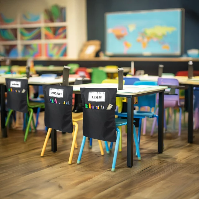 Alt view image 5 of 7 - 24 PCS Chair Pockets forClassrooms,19.5"x16.5" Seat Sacks for Classroom ChairsK-2, Classroom Student Chair Pockets for Kindergarten,Classroom,School, and Home Seating Storage, Black