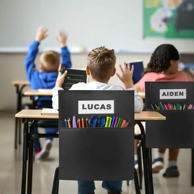 Alt view image 7 of 7 - 24 PCS Chair Pockets forClassrooms,19.5"x16.5" Seat Sacks for Classroom ChairsK-2, Classroom Student Chair Pockets for Kindergarten,Classroom,School, and Home Seating Storage, Black