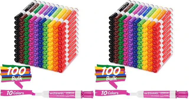 Main image of Dry Erase Markers, Chisel Tip Whiteboard Markers, Low Odor Thick Dry Markers, 100 Bulk 10 Assorted Colors for Teachers, Classroom, Office & Home Use (Pack of 2)