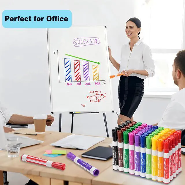 Alt view image 4 of 7 - Dry Erase Markers, Chisel Tip Whiteboard Markers, Low Odor Thick Dry Markers, 100 Bulk 10 Assorted Colors for Teachers, Classroom, Office & Home Use (Pack of 2)