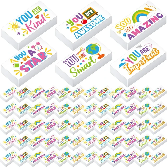 Main image of 180 Pcs Inspirational Erasers,Inspirational,White Bulk Pencil Erasers, 6 Motivational Designs, Classroom Rewards Drawing Supplies, Back to School Teacher Essentials