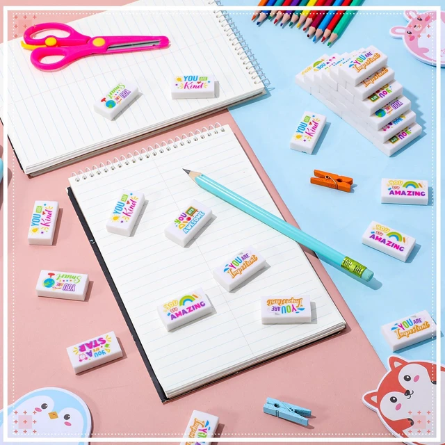Alt view image 2 of 7 - 180 Pcs Inspirational Erasers,Inspirational,White Bulk Pencil Erasers, 6 Motivational Designs, Classroom Rewards Drawing Supplies, Back to School Teacher Essentials