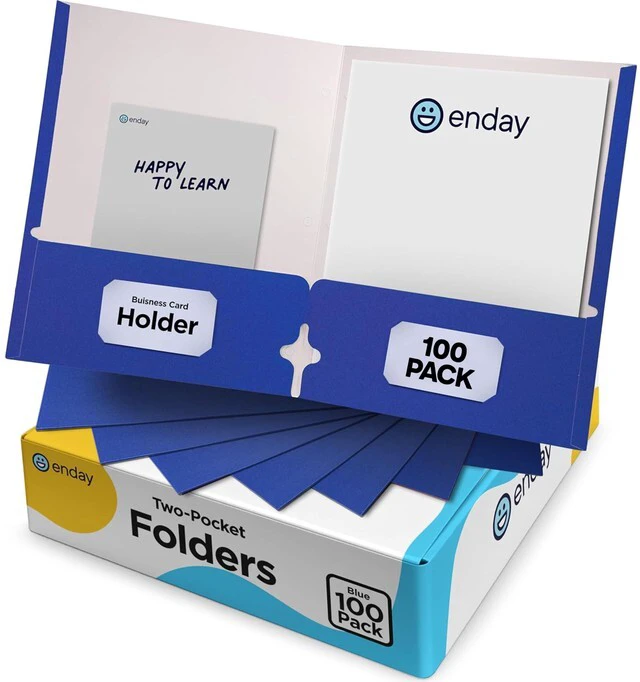 Main image of Blue Folders with Pockets 2 Pocket Folder Bulk, Two Pockets File for Letter Size Sheets, Bulk Paper Also Available in Blue, 100 Pack - By