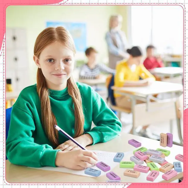 Alt view image 2 of 7 - 180 Pcs Inspirational Erasers,Motivational,Macaron Bulk Pencil Erasers, 6 Motivational Designs, Classroom Rewards Drawing Supplies, Back to School Teacher Essentials