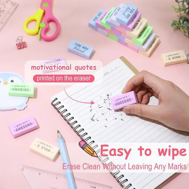 Alt view image 5 of 7 - 180 Pcs Inspirational Erasers,Motivational,Macaron Bulk Pencil Erasers, 6 Motivational Designs, Classroom Rewards Drawing Supplies, Back to School Teacher Essentials