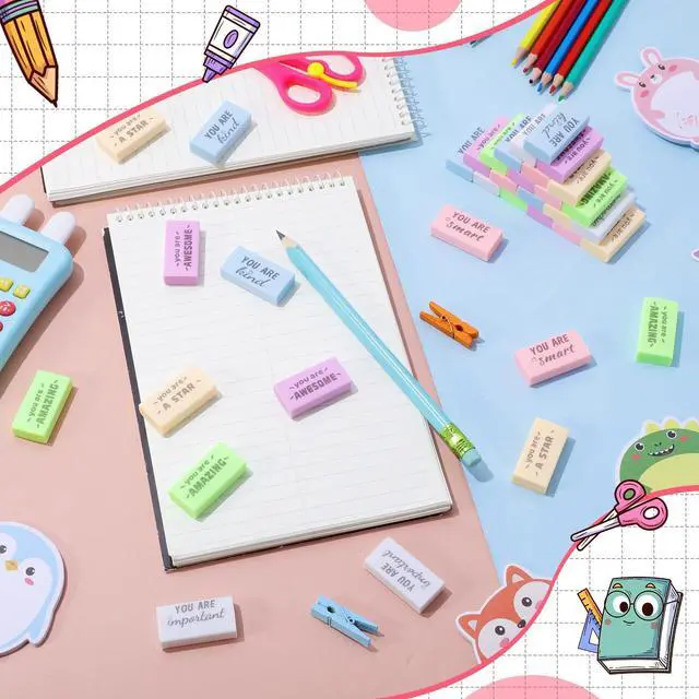 Alt view image 6 of 7 - 180 Pcs Inspirational Erasers,Motivational,Macaron Bulk Pencil Erasers, 6 Motivational Designs, Classroom Rewards Drawing Supplies, Back to School Teacher Essentials