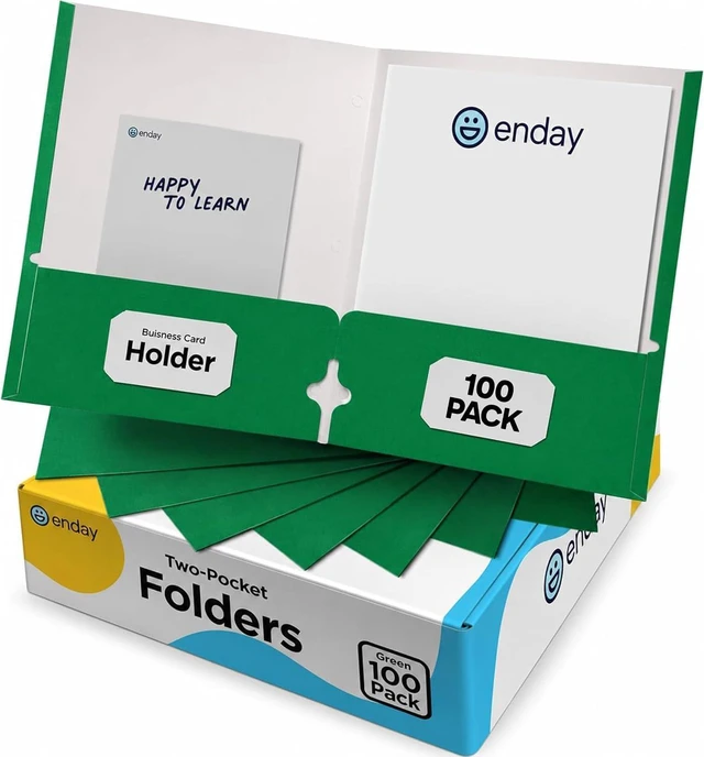 Main image of Folders with Pockets (100 Pack), Green 2 Pocket Folder Bulk, Two Pockets File for Letter Size Sheets, Bulk Paper Folders with Pockets Also Available in Blue, Black, Red, 100 Pack - By