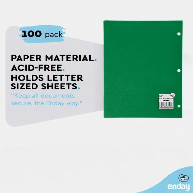 Alt view image 5 of 7 - Folders with Pockets (100 Pack), Green 2 Pocket Folder Bulk, Two Pockets File for Letter Size Sheets, Bulk Paper Folders with Pockets Also Available in Blue, Black, Red, 100 Pack - By
